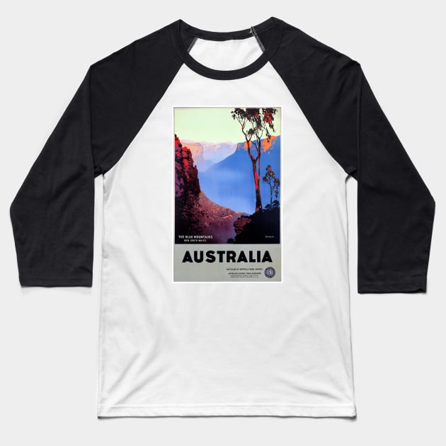 Vintage Travel Poster The Blue Mountains Australia Baseball T-Shirt by vintagetreasure